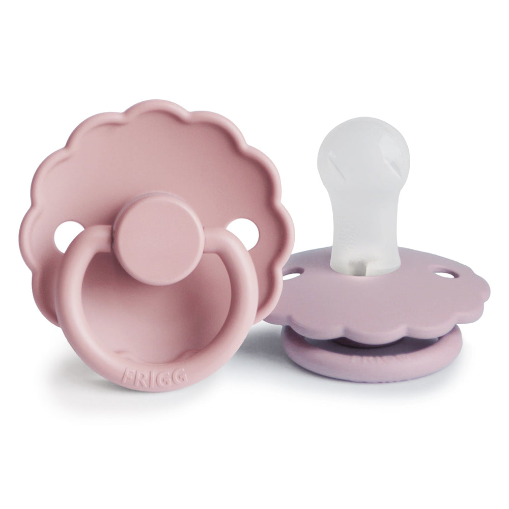 FRIGG Daisy Silicone Baby Pacifier |2-Pack | 0-6 Months (Baby Pink/Soft Lilac)