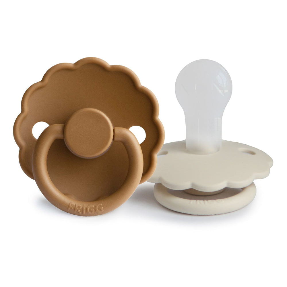 FRIGG Daisy Silicone Baby Pacifier |2-Pack | 0-6 Months (Cappuccino/Cream)