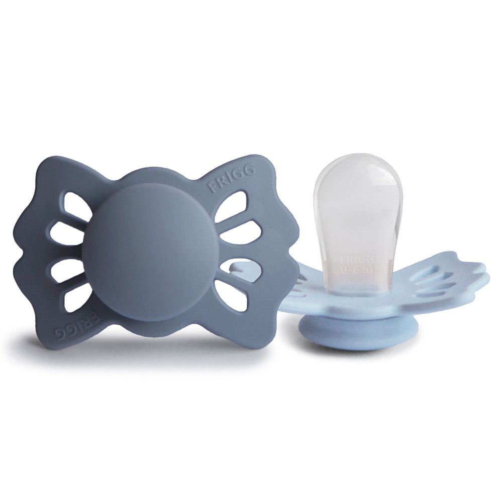 FRIGG Lucky Symmetrical Silicone Baby Pacifier | 2-Pack | 0-6 Months (Slate/Powder Blue)