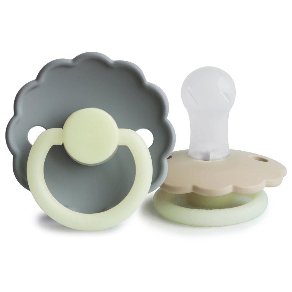 FRIGG Daisy Night Silicone Pacifier 2-Pack (French Gray/Croissant)
